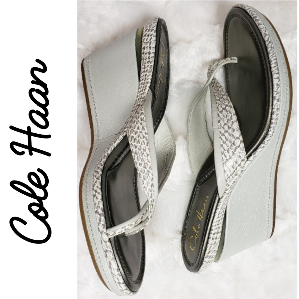 NEW Cole Haan Cobra Embossed Wedge Sandals Thongs